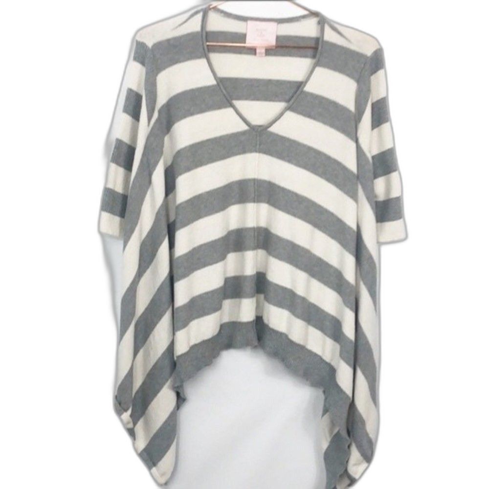 R&J Couture Striped v-Neck Sweater Oversized 1/2 Sleeve Large (T253)